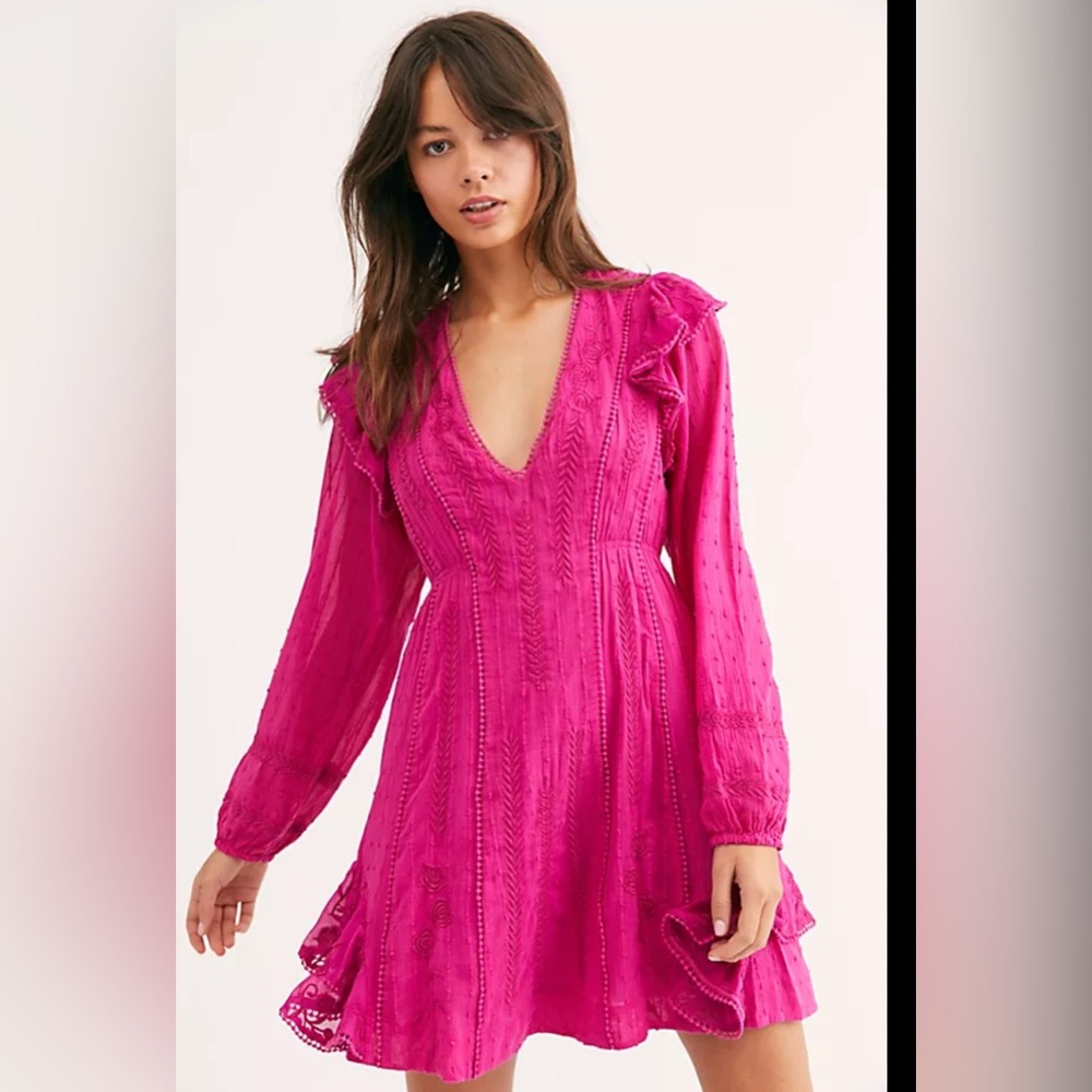 Free People Fuchsia Isabella Long Sleeve Dress